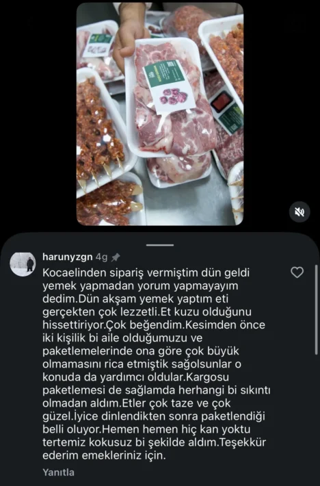 Kuzu eti kargo müşteri yorumu: Instagram'da etiketli kuzu eti paketlerinin fotoğrafı ve Kocaeli'den gelen müşteri yorumu