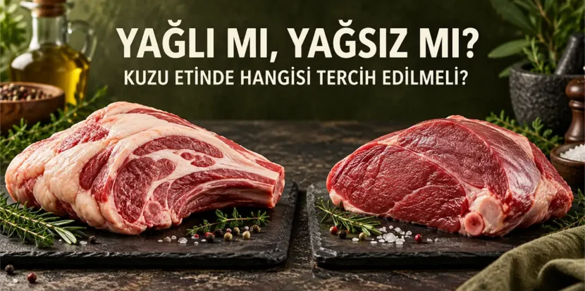 Kuzu eti yağlı mı yağsız mı: yağ tabakalı ve yağsız iki kuzu eti parçası yan yana